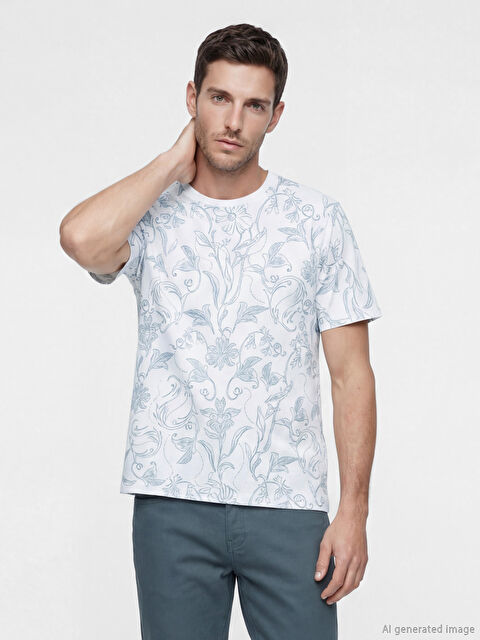 LCWAIKIKI Classic Bisiklet Yaka Desenli Erkek Tişört - S6KT45Z8-LU7