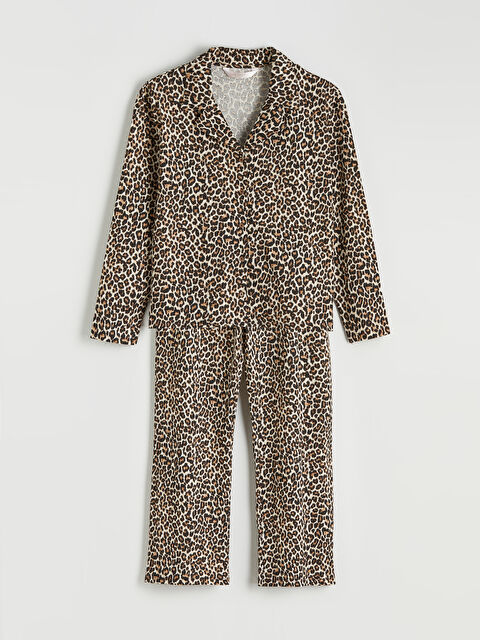 LCW DREAM Gömlek Yaka Leopar Desenli Kadın Pijama Takımı - S6KT55Z8-LQB
