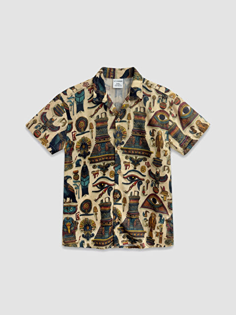 LCW Kids Resort Collar Printed Poplin Boys' Shirt