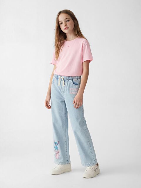 LCW Kids Wideleg Stitch Baskılı Kız Çocuk Jean Pantolon
