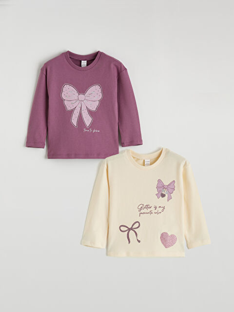 LCW Kids Uzun Kollu Kız Çocuk Baskılı 2'li Tişört - S6KU17Z1-HCA