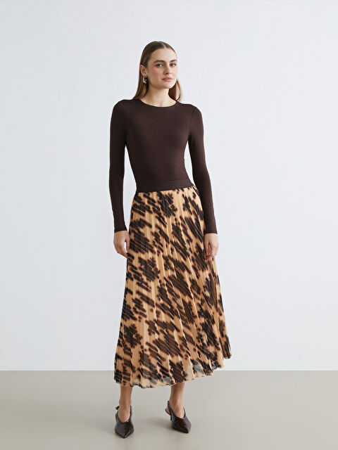 LCWAIKIKI Classic Beli Lastikli Desenli Şifon Pileli Etek - S6KU47Z8-LQY