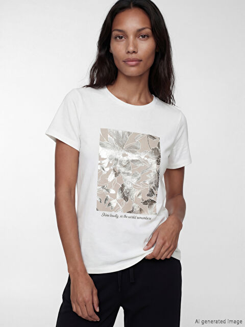 LCW EVERYDAY Bisiklet Yaka Baskılı Kadın Tişört - S6KU55Z8-R9J