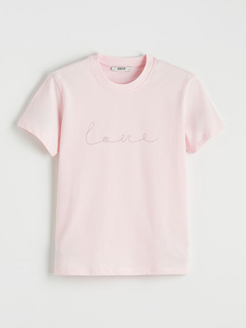 XSIDE Bisiklet Yaka Taşlı Kadın Tişört - S6KU57Z8-QNT