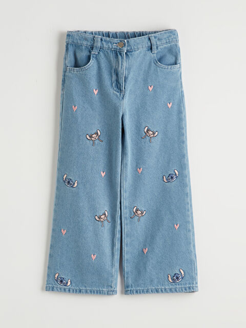 LCW Kids Stitch ve Angel Nakışlı Kız Çocuk Jean Pantolon - S6KU68Z1-LR1