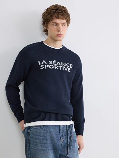 XSIDE Bisiklet Yaka Slogan Baskılı Erkek Triko Kazak - S6KU99Z8-HRZ