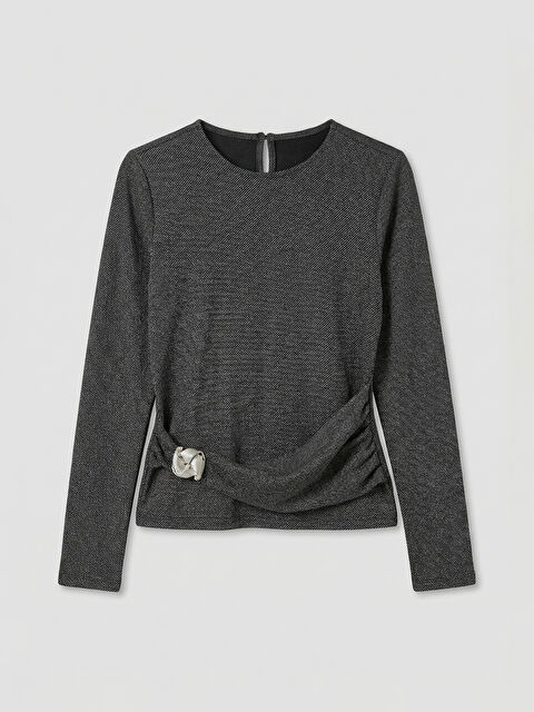 LCWAIKIKI Classic Bisiklet Yaka Büzgülü Toka Detaylı Bluz - S6KV23Z8-D3A