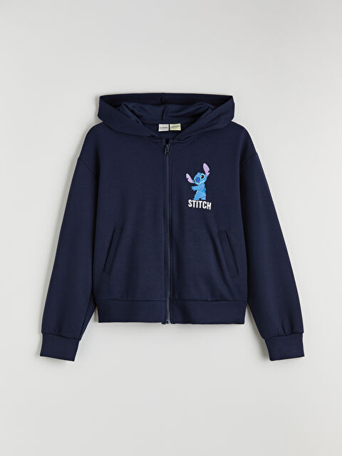LCW Kids Stitch Baskılı Kız Çocuk Soft Touch Fermuarlı Sweatshirt - S6KV25Z4-HRC