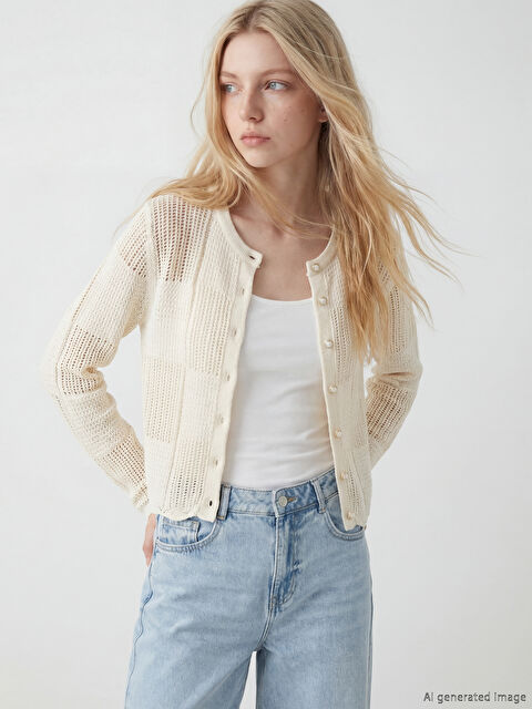 XSIDE Bisiklet Yaka Ajurlu Kadın Triko Hırka - S6KV69Z8-YKU