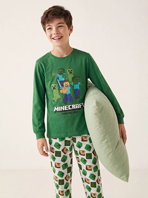 LCW Kids Minecraft Baskılı Erkek Çocuk Pijama Takımı - S6KV99Z4-H7Y