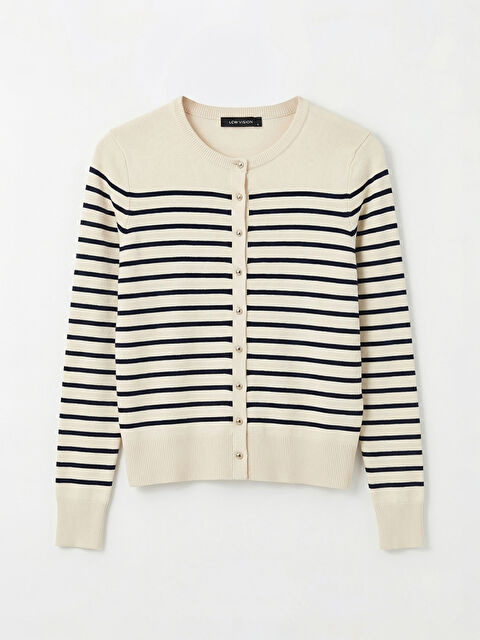 LCW Vision Bisiklet Yaka Çizgili Kadın Triko Hırka - S6KY00Z8-LE8