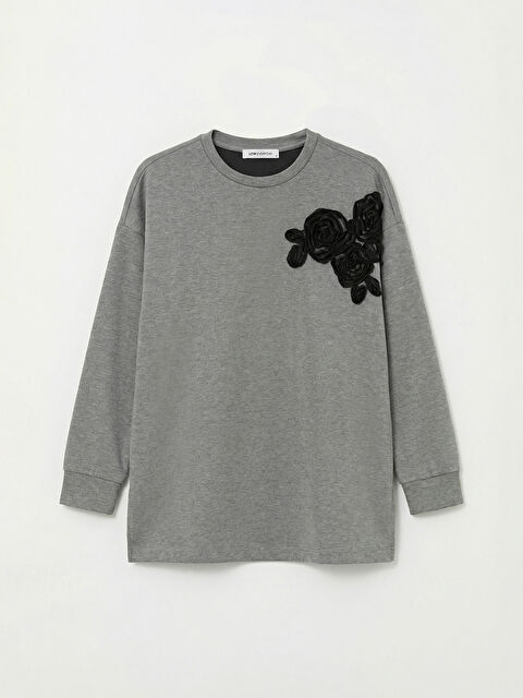 LCWAIKIKI Classic Çiçek Aplikeli Oversize Kadın Sweatshirt Tunik - S6KY39Z8-L8N