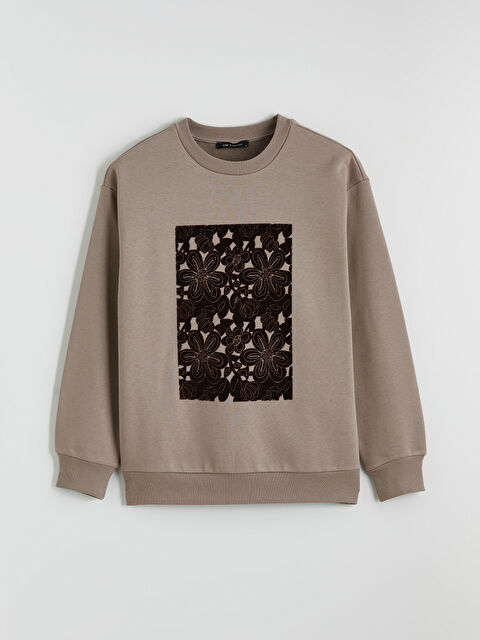 LCWAIKIKI Classic Bisiklet Yaka Baskılı Kadın Kalın Sweatshirt - S6KY43Z8-H55