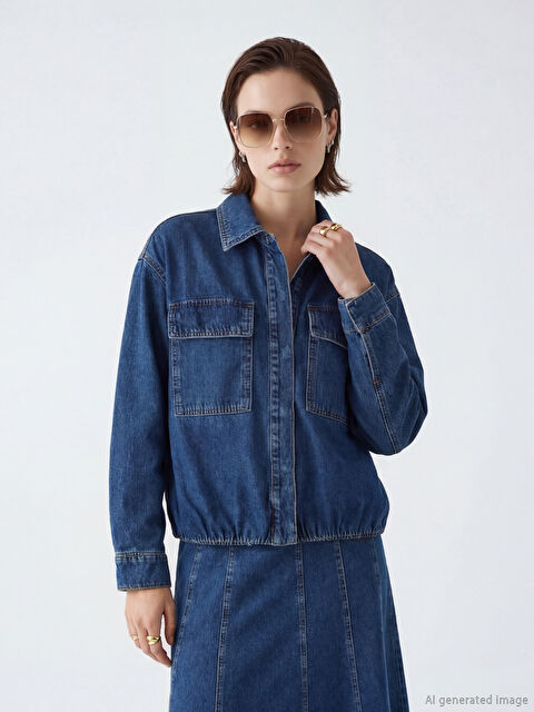 LCW Vision Gömlek Yaka Oversize Kadın Jean Ceket - S6KY47Z8-507
