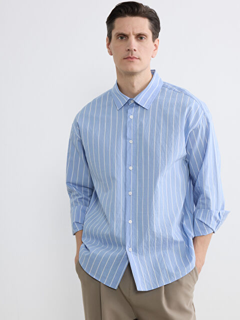 LCW Vision Regular Fit Çizgili Poplin Erkek Gömlek - S6KY54Z8-LEN