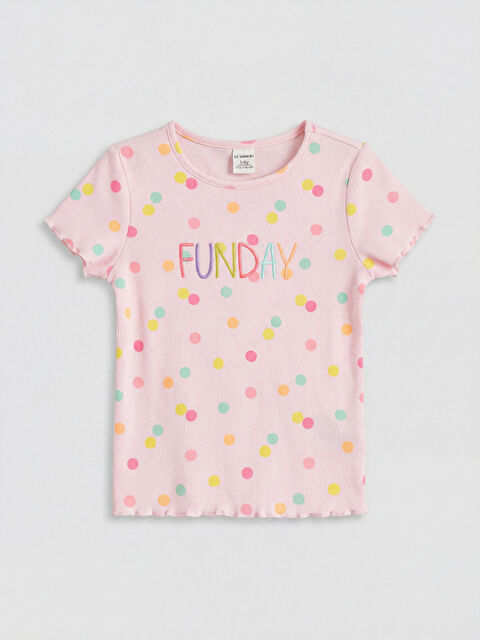 LCW Kids Bisiklet Yaka Puantiyeli Kız Çocuk Tişört - S6KY58Z1-LT4