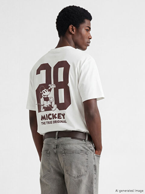 XSIDE Bisiklet Yaka Mickey Mouse Baskılı Erkek Tişört