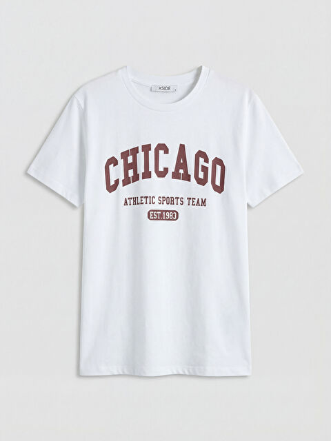 XSIDE Bisiklet Yaka Chicago Baskılı Kadın Tişört - S6KY94Z8-Q6K