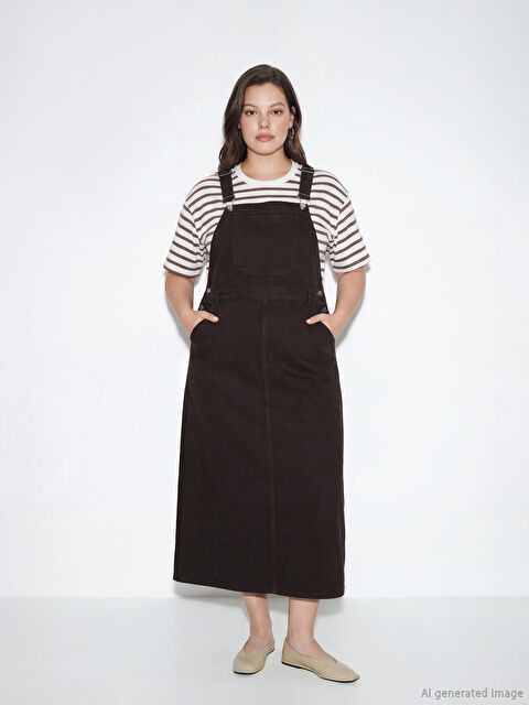 LCW Modest Kare Yaka Kadın Jean Salopet Elbise - S6L005Z8-HCN