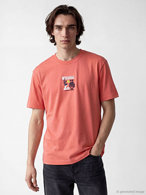 XSIDE تي شيرت رجالي مطبوع بياقة دائرية ميكانوس