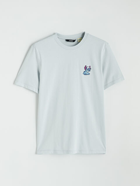 XSIDE Bisiklet Yaka Lilo & Stitch Nakışlı Erkek Tişört