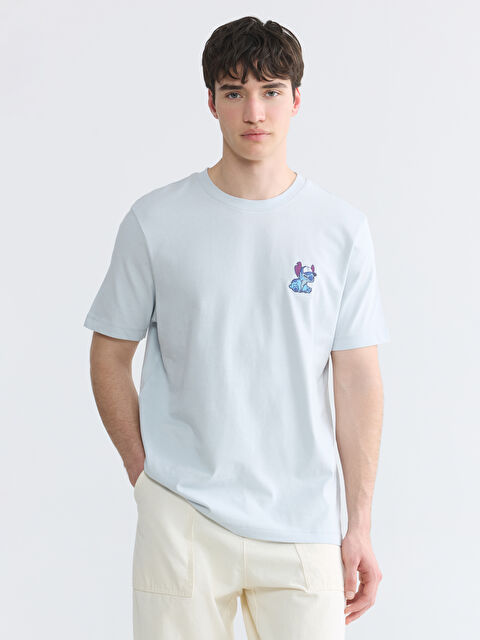 XSIDE Bisiklet Yaka Lilo & Stitch Nakışlı Erkek Tişört