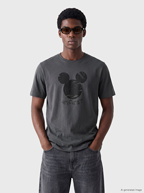 XSIDE Bisiklet Yaka Mickey Mouse Baskılı Erkek Tişört