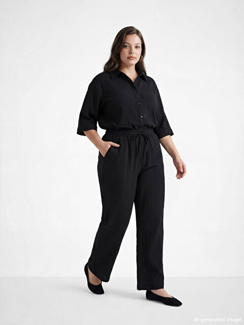 LCW Comfort Beli Lastikli Dokulu Kadın Pantolon