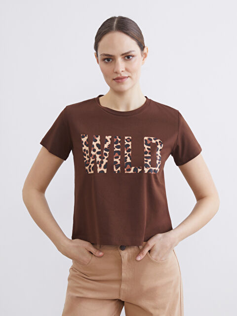 LCW ECO Bisiklet Yaka Baskılı Kadın Tişört - S6L078Z8-HJN