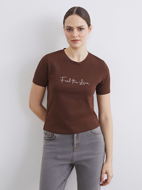 LCW ECO Bisiklet Yaka Baskılı Kadın Tişört - S6L080Z8-HJN