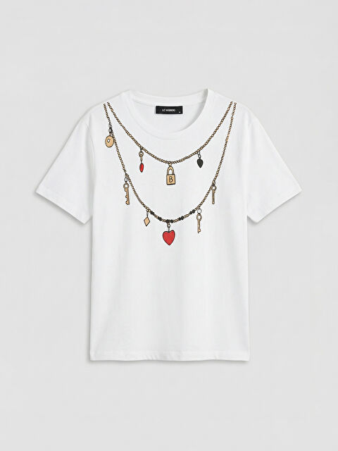 LCW ECO Bisiklet Yaka Kolye Baskılı Kadın Tişört - S6L083Z8-J5E