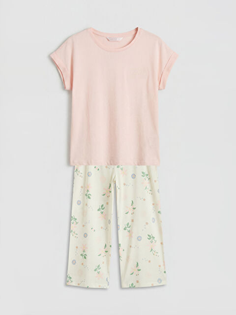 LCW DREAM Bisiklet Yaka Desenli Kadın Kaprili Pijama Takımı - S6L084Z8-LRA