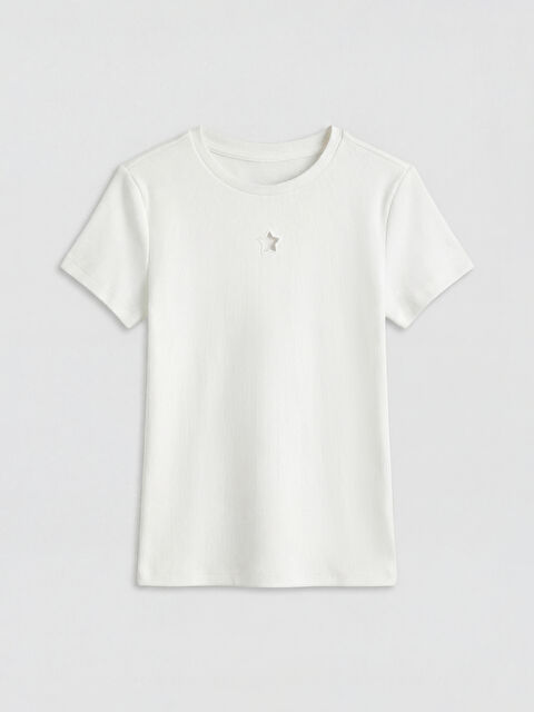 LCW Kids Bisiklet Yaka Yıldız Detaylı Kız Çocuk Tişört - S6L098Z4-R9J