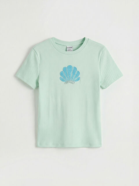 LCW Kids Bisiklet Yaka Nakışlı Kız Çocuk Tişört - S6L101Z4-FQW