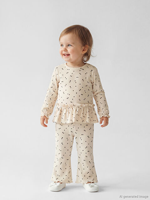 LCW baby Bisiklet Yaka Kalp Desenli Kız Bebek Takım - S6L109Z1-LQB