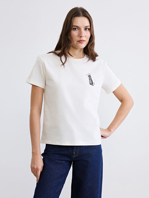 LC WAIKIKI Bisiklet Yaka Baskılı Kadın Tişört - S6L115Z8-FDU