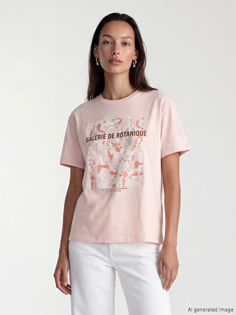 LC WAIKIKI Bisiklet Yaka Paris Baskılı Kadın Tişört - S6L118Z8-G4V