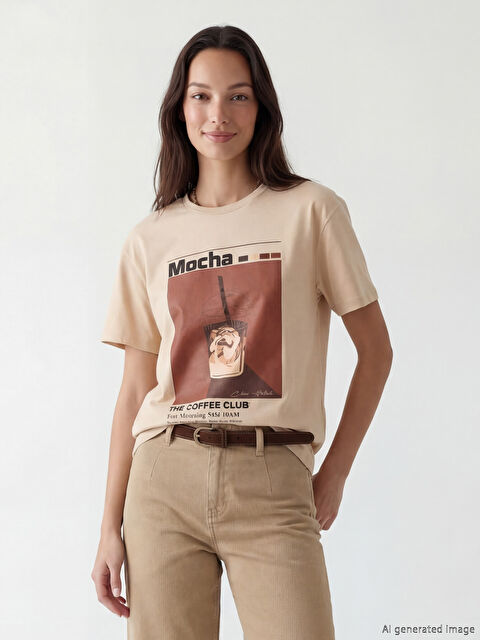 LC WAIKIKI Bisiklet Yaka Baskılı Kadın Tişört - S6L119Z8-FXQ