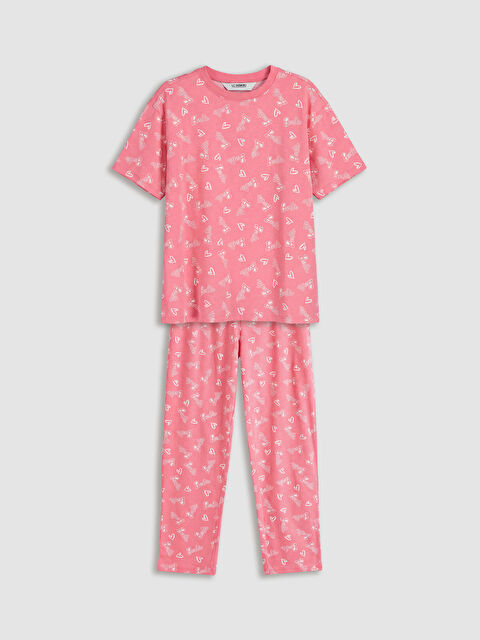 LCW Kids Baskılı Bisiklet Yaka Kız Çocuk Pijama Takım - S6L131Z4-LT4