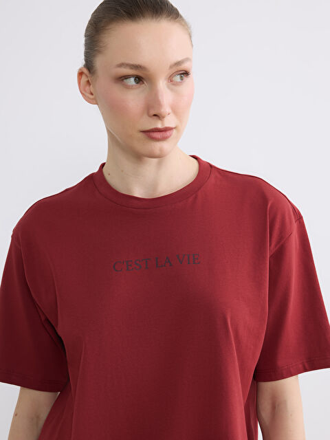 LC WAIKIKI Bisiklet Yaka Baskılı Oversize Kadın Tişört - S6L188Z8-L0H