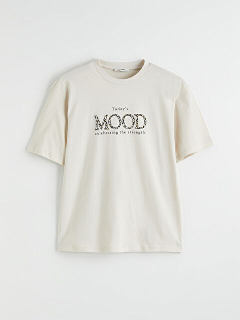 LC WAIKIKI Bisiklet Yaka Baskılı Oversize Kadın Tişört - S6L192Z8-QW6