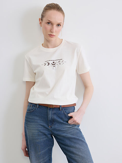 LCW ECO Bisiklet Yaka Baskılı Kadın Tişört - S6L196Z8-FDW