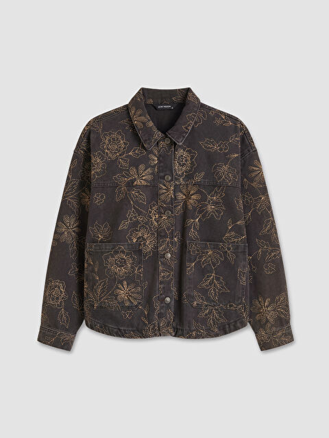 LCW Vision Gömlek Yaka Çiçek Nakışlı Kadın Jean Ceket - S6L205Z8-HDT