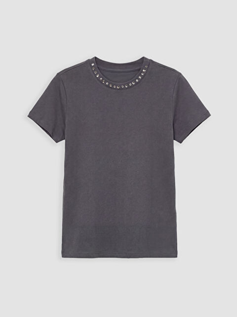 LCW Kids Bisiklet Yaka Taşlı Kız Çocuk Tişört