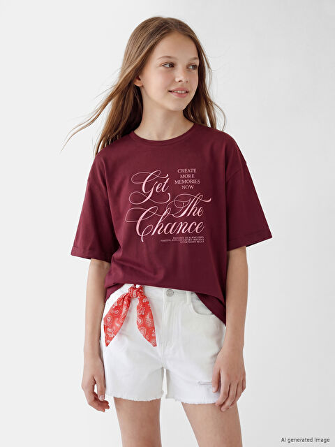 LCW Kids Bisiklet Yaka Baskılı Kız Çocuk Tişört