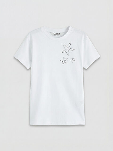 LCW Kids Bisiklet Yaka Yıldız Baskılı Kız Çocuk Tişört
