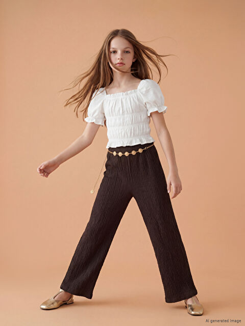 LCW Kids Beli Lastikli Kız Çocuk Geniş Paça Pantolon