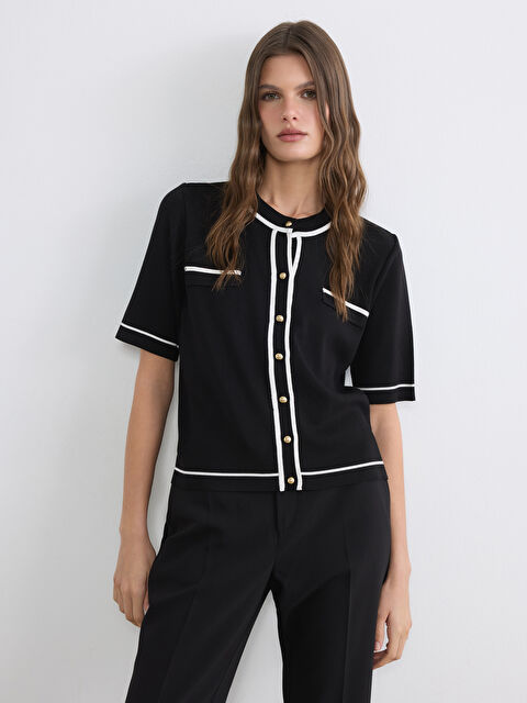 LCWAIKIKI Classic Bisiklet Yaka Şerit Detaylı Kadın Triko Hırka	 - S6L240Z8-CVL