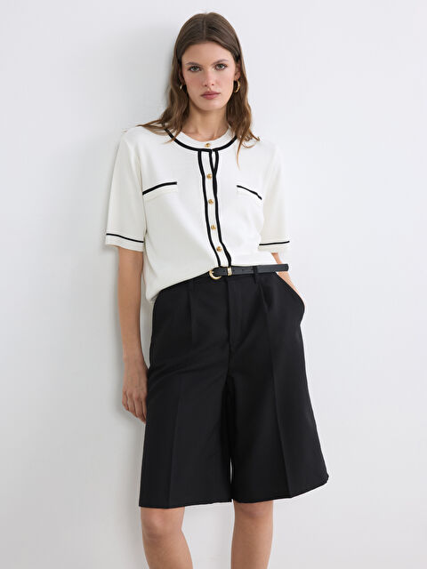 LCWAIKIKI Classic Bisiklet Yaka Şerit Detaylı Kadın Triko Hırka	 - S6L240Z8-R9J