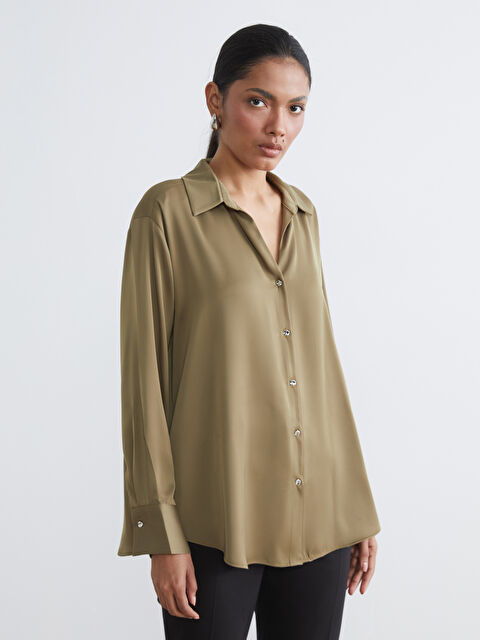LCWAIKIKI Classic Loose Fit Saten Kadın Gömlek - S6L241Z8-2QJ